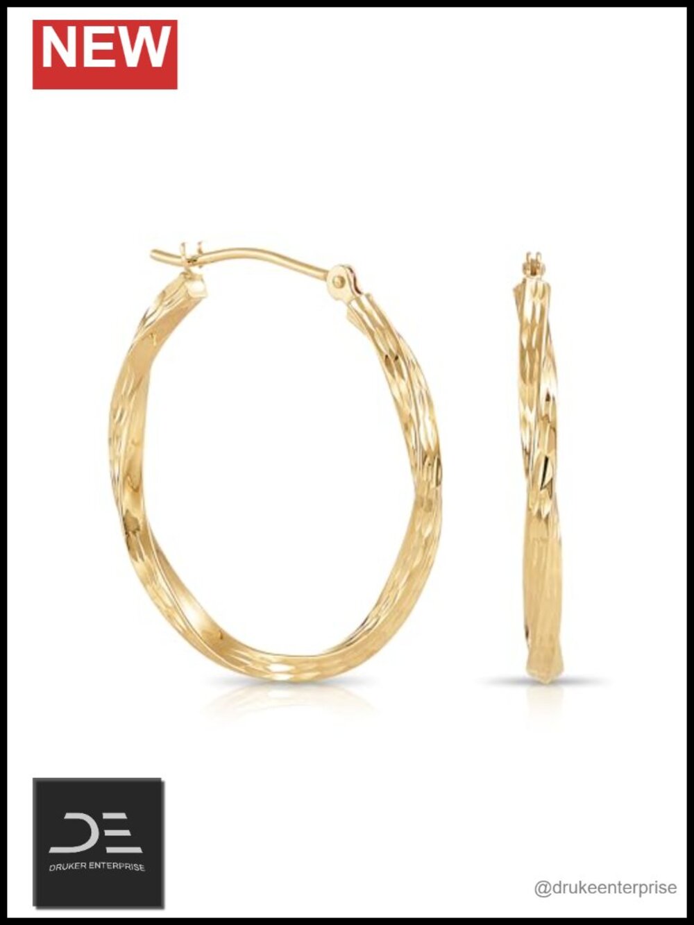 10K Yellow Gold Diamond-Cut Twisted Round Hoop Earrings